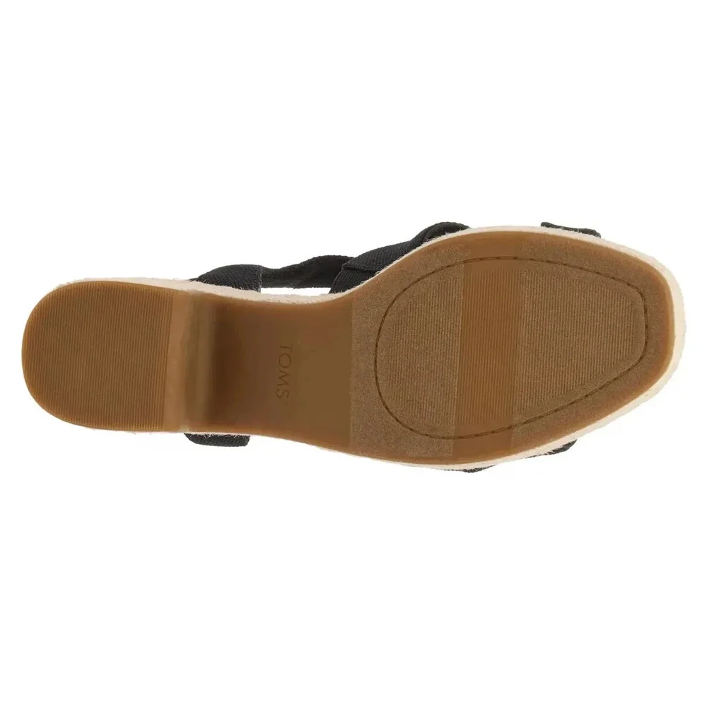 Toms Kiki Sandals Womans US 6.5 Black Ankle Strap Block Heel Espadrille HTAT1457